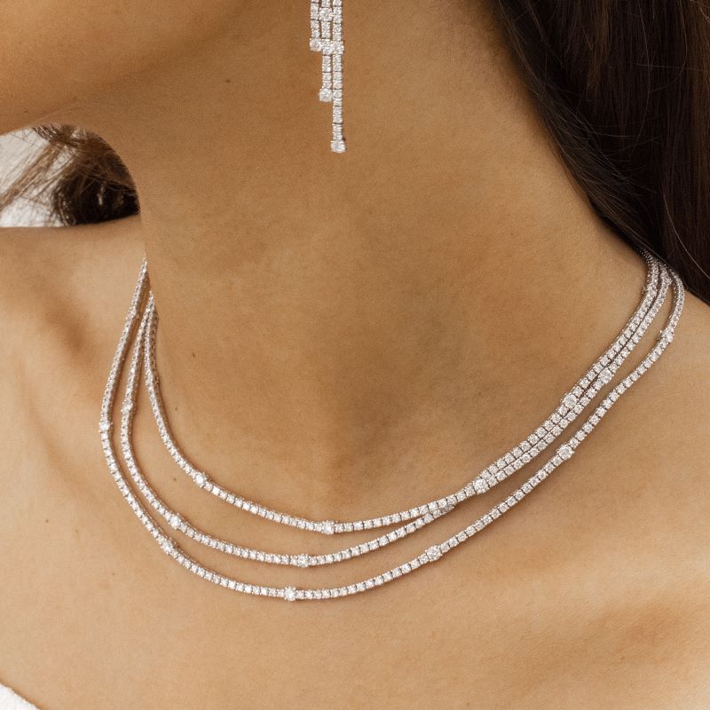Three lines of 18K White Gold & Diamond Necklace Set